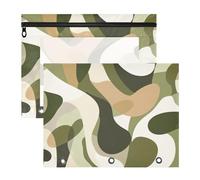 Amooorous Astuccio multiuso a 3 anelli per raccoglitori a 3 anelli, confezione da 2 pezzi, per studenti di classe, mimetico, verde e bianco