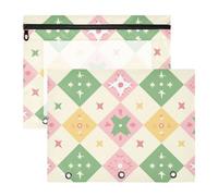 Amooorous Astuccio multiuso a 3 fori per lettere formato A4, confezione da 2 pezzi, per studenti di classe, rosa, verde, grazioso motivo scozzese