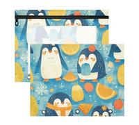 Amooorous Astuccio multiuso tascabile, per lettere formato A4, confezione da 2 pezzi, per studenti e aule, grazioso pinguino arancione estivo