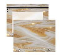 Amooorous Astuccio per matite a 3 fori, per raccoglitori a 3 anelli, confezione da 2 pezzi, per insegnanti, casa, finto glitter, effetto marmo, giallo