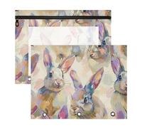 Amooorous Astuccio per matite con 3 occhielli rinforzati, cartella di plastica per lettere A4, confezione da 2 articoli per insegnanti e aule, un simpatico coniglio grigio cartone animato