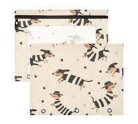 Amooorous Astuccio per matite con 3 occhielli rinforzati, per raccoglitori a 3 anelli, confezione da 2 per studenti che rientrano a scuola con simpatico bassotto in stile cartone animato