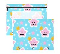 Amooorous Astuccio per matite con cerniere lisce, in plastica, per lettere formato A4, confezione da 2 pezzi, per studenti che rientrano a scuola con stelle blu