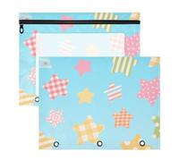 Amooorous Astuccio per matite con cerniere lisce, perforatore a 3 fori per lettere di carta A4, confezione da 2 articoli per studenti in classe, stelle colorate a scacchi