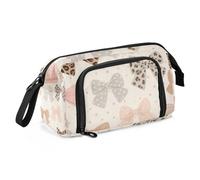 Amooorous Astuccio per matite con fiocco e stampa leopardata grigio brunastro grande capacità carino materiale scolastico con cerniera per ragazzi college