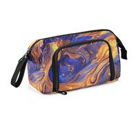 Amooorous Astuccio per matite di grande capacità con slot per penne, trucco cosmetico per bambini, forniture scolastiche preppy surrealismo un vasto fiume di stelle blu e oro
