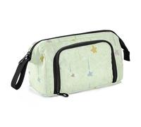 Amooorous Astuccio per matite di grande capacità, morbido astuccio con scomparto rigido per ragazze, scuola superiore, meteora colorata su sfondo verde