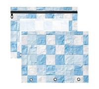 Amooorous Astuccio per matite in plastica trasparente per lettere A4, confezione da 2 pezzi, per studenti e aule, motivo a scacchi blu e bianco