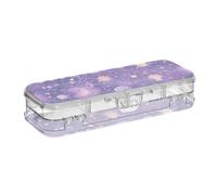 Amooorous Astuccio per matite trasparente a due pianeti con design misterioso dell'universo viola, custodia rigida per articoli di cancelleria con coperchio