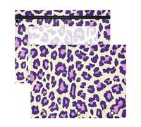 Amooorous Astuccio portapenne adorabile per lettere formato A4, confezione da 2 pezzi, per studenti e scuola, motivo leopardato, viola