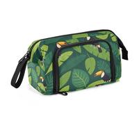 Amooorous Astuccio portapenne con foglie verdi di tucano, grande capacità, extra large, leggero, per articoli scolastici preppy preppy