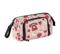 Amooorous Astuccio portapenne con motivo a cuori, grande capacità, con manico, ideale per la scuola delle donne