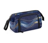 Amooorous Astuccio portapenne di grande capacità, organizer con slot extra large per adolescenti, da viaggio, con texture marmorizzata blu scuro e oro