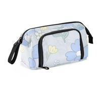 Amooorous Astuccio portapenne grande capacità carino astuccio con cerniera astuccio per bambini per adulti college blu fresco e bello floreale