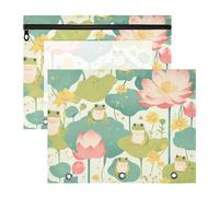 Amooorous Astuccio portapenne multiuso per raccoglitori a 3 anelli, confezione da 2 pezzi, per studenti di classe fresca primaverile con graziosi fiori e rane