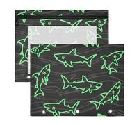 Amooorous Astuccio portapenne portatile per lettere formato A4, confezione da 2 pezzi, per insegnanti, animali arrabbiati, squalo, pesce, verde fluo, nero