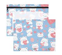 Amooorous Astuccio portatile a 3 anelli per lettere formato A4, confezione da 2 pezzi, per studenti e aule con cartoni animati, a forma di cuore, blu