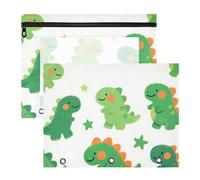 Amooorous Astuccio portatile a 3 fori per lettere A4, confezione da 2 pezzi, per insegnanti, classe, simpatico dinosauro verde