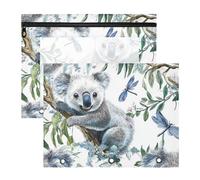 Amooorous Astuccio portatile a 3 fori per raccoglitori a 3 anelli, confezione da 2 articoli per insegnanti, università, cartone animato, carino, grigio, koala farfalla
