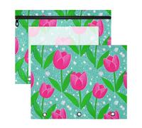 Amooorous Astuccio robusto con 3 anelli per lettere A4, confezione da 2 pezzi, per insegnanti iori finti glitterati, fiori blu