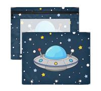 Amooorous Astuccio robusto per raccoglitori a 3 anelli, confezione da 2 pezzi, per studenti, classe cartone animato, grazioso astronave blu-grigio