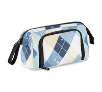 Amooorous Astuccio scolastico di grande capacità, con scomparto per matite, per adolescenti, infermieri, viaggi, blu e bianco, motivo Dream Grid