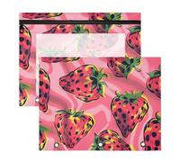 Amooorous Astuccio trasparente a 3 fori per lettere di carta A4, confezione da 2 pezzi, per studenti e forniture artistiche, belle fragole rosa