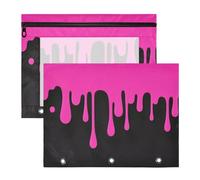 Amooorous Astuccio trasparente con finestra per raccoglitori a 3 anelli, confezione da 2 articoli scolastici per studenti, pittura a graffiti, colore rosa e nero