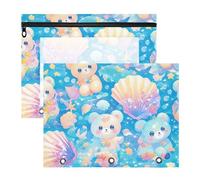 Amooorous Astuccio trasparente per raccoglitore, per lettere formato A4, confezione da 2 pezzi, per studenti di onchiglie marine e orsi colorati