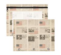 Amooorous Astuccio trasparente portapenne per lettere formato A4, confezione da 2 pezzi, per studenti universitari, marrone vintage con giornale americano