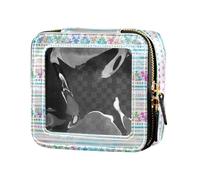 Amooorous Beauty case da donna con motivo a righe orizzontali colorate, stile bohémien, trasparente, con cerniera, organizer portatile per trucco, Strisce orizzontali Boho colorate, 1 size
