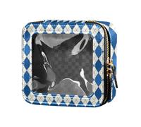 Amooorous Beauty case da viaggio con griglia blu e bianca, borsa da toilette trasparente, organizer portatile per trucco da donna, Griglia da sogno blu e bianca, 1 size