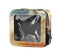Amooorous Beauty case da viaggio trasparente con nuvole dorate rosse e blu, Nuvole dorate rosse e blu, 1 size