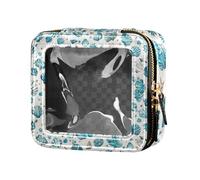 Amooorous Beauty case in pelle trasparente con conchiglie e stella marina, borsa da toilette in pelle trasparente, organizer da viaggio, Conchiglie, coralli, stelle marine, 1 size