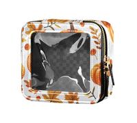 Amooorous Beauty case in pelle trasparente con zucca arancione e foglie, organizer per trucchi da viaggio, Zucca Arancia e Foglie, 1 size