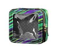 Amooorous Beauty case trasparente con strisce verdi e viola a righe per trucco da donna, Striscia Verde Viola Trend, 1 size