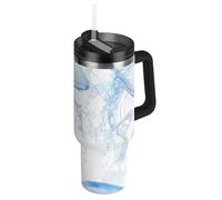 Amooorous Beauty Moon - Borraccia termica con coperchio a prova di perdite e cannuccia decorativa, a prova di perdite, per caffè, tè freddo o caffè, 1,18 l, motivo: meduse blu