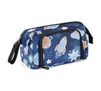 Amooorous Bella Blue Rockets Planet Pencil Box Grande Capacità Cerniera Astuccio Portatile per Bambini Asilo