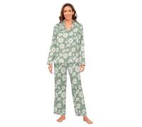 Amooorous Bianco Daisy Raso Pigiama Comfort Gamba Larga Piuma Polsino Carino Delle Donne Pigiama Set Lungo Nightwear M Pigiama de parejas Hombre y Mujer Manica Lunga Loungewear 2 Pezzi Lounge pjs