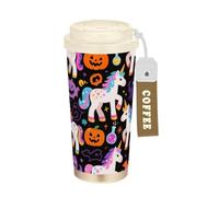Amooorous Bicchieri da caffè decorativi per donne con coperchio da asporto, in acciaio inox (scenario), per bevande calde e fredde, 500 ml, a prova di perdite