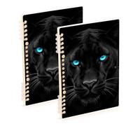 Amooorous Black Panther with Bright Blue Eyes Dark Art - Quaderno a righe formato A5, 21,1 x 14,5 cm, copertina rigida, 60 fogli, per pianificatori e affari, confezione da 2