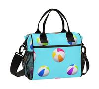 Amooorous Blu Beach Ball Summer Womens Lunch Bag con tasca laterale Lunch Box Cooler Bag con tracolla Borsa per il pranzo per gli uomini Lavoro Adulto asilo