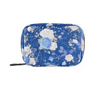 Amooorous Blu e Bianco Romantico fiori di San Valentino borsa della medicina per viaggiare con scomparti staccabili portatili porta pillole organizzatori per borsa
