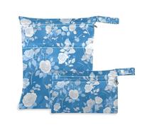 Amooorous Blu e Bianco Romantico Fiori di San Valentino borse asciutte riutilizzabili per borsa per pannolini Confezione da 2 borse per pannolini oggetti essenziali con manici per palestra, spiaggia
