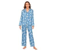 Amooorous Blu e Bianco Romantico Fiori di San Valentino Donna Raso Pigiama Set Leggero e Confortevole Carino Womens Pigiama Set Loungewear Pjs Set M bata para dormir de Mujer Manica Lunga Loungewear 2