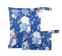 Amooorous Blu e Bianco Romantico fiori di San Valentino sacchetto asciutto bagnato a prova di disordine 2 Pack essenziale da viaggio per bambini con manici per viaggi, yoga
