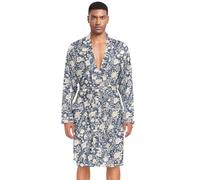 Amooorous Blu e Bianco Rose Romantiche per San Valentino Accappatoio da uomo Grande Panno Accappatoio Camicia da Notte Uomo Scollo a V Camicie da Notte Breve bata d bano para Hombre per College Dorm L