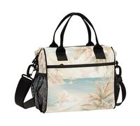 Amooorous Blu e Bianco Summer Beach Flowers Lunch Bag per gli Uomini con Cerniera Borsa per il pranzo Cerniera con Tracolla Lunch Box per Uomo Adulto Università