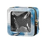 Amooorous Blu e Bianco Texture Marmo Mini Clear Makeup Bag Clear Leather Toiletry Bag Cosmetic Bags per Viaggiare, Texture marmo blu e bianco, 1 size