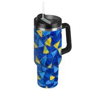 Amooorous Blu e Giallo pittura a olio Sense Triangolo Vuoto Riutilizzabile Isolato Tumbler con Coperchio e Cannuccia Tazza Decorativa con Manico per Casa, Ufficio o Auto Vaso In Acciaio Inox para agua